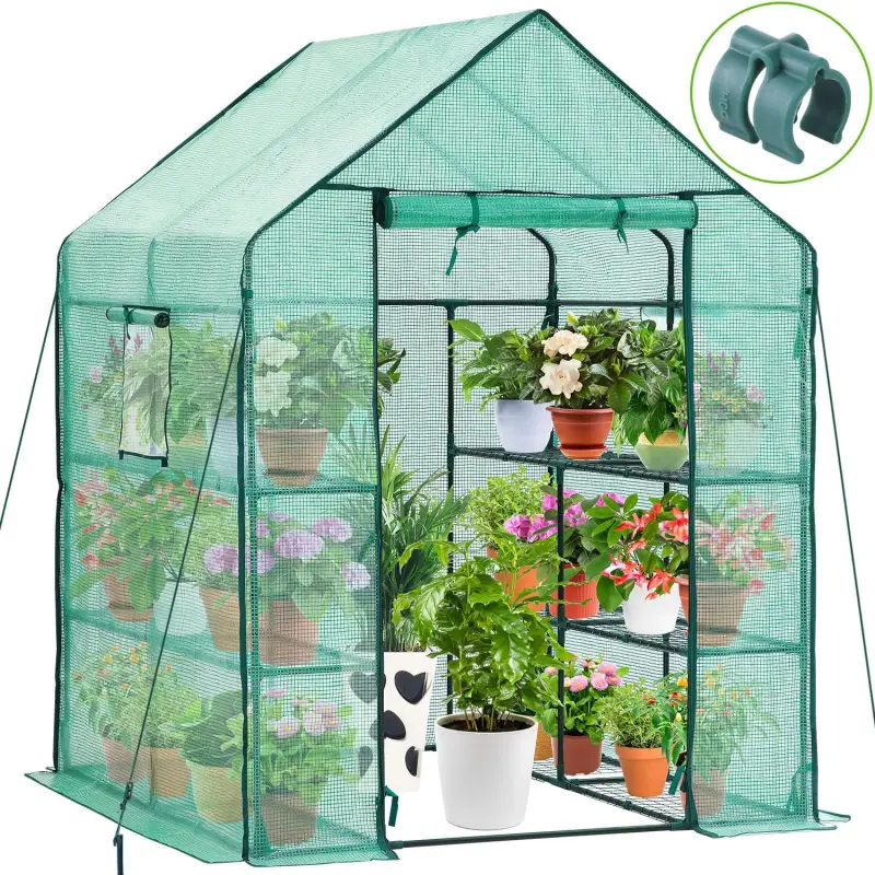 PE garden greenhouse with metal frame for backyard plant protection